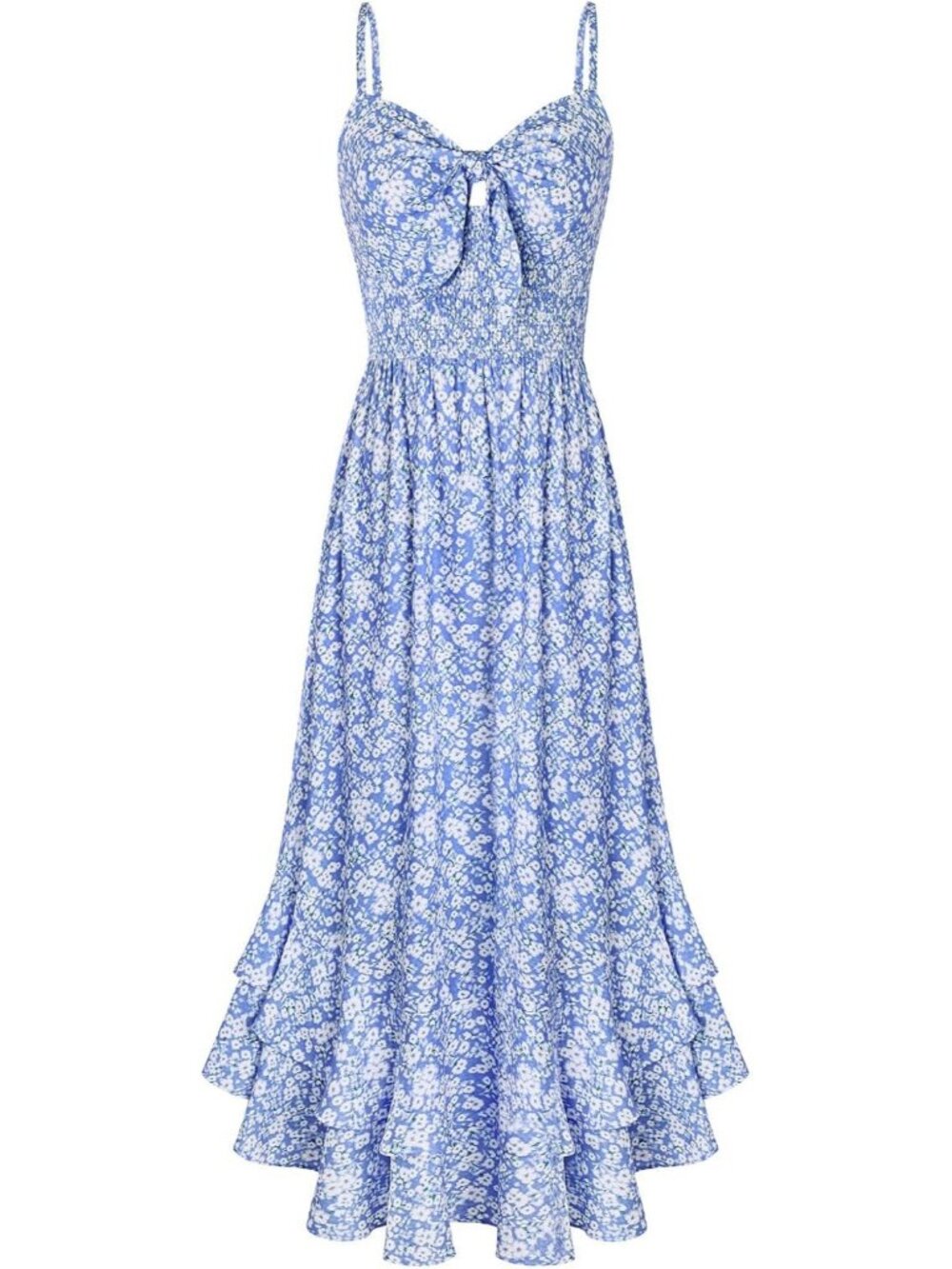 Women's Maxi Dress Blue Floral V-Neck Sleeveless A Line Summer Comfort Soft